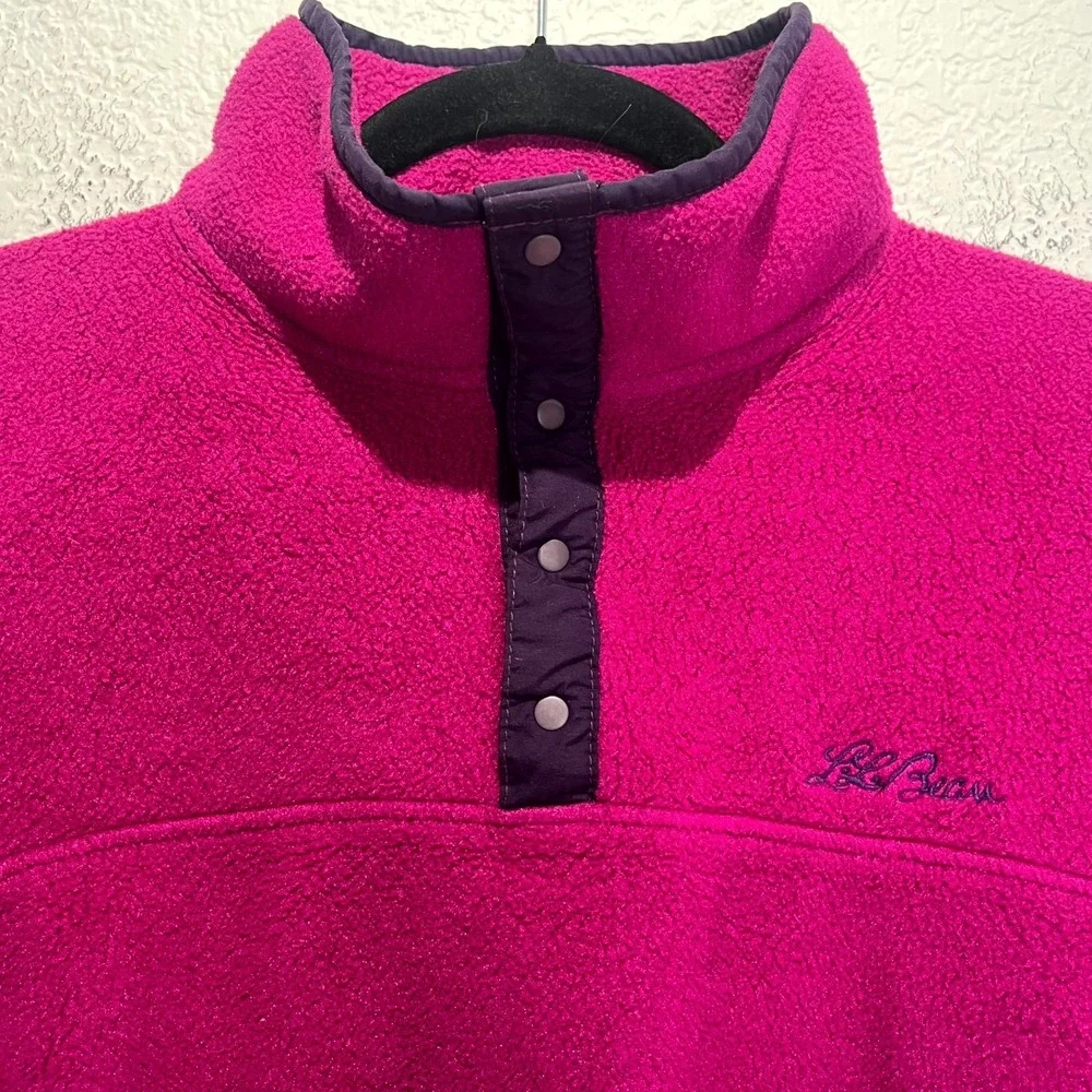 Vintage‎ L.L. Bean Anorak Fleece Jacket Kids Large Fuchsia USA Made Quarter Snap